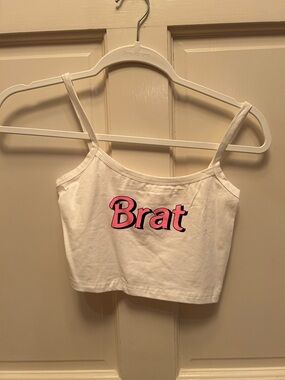 Dolls Kill White Crop Top Pink Brat" Graphic crop top tank top small s new